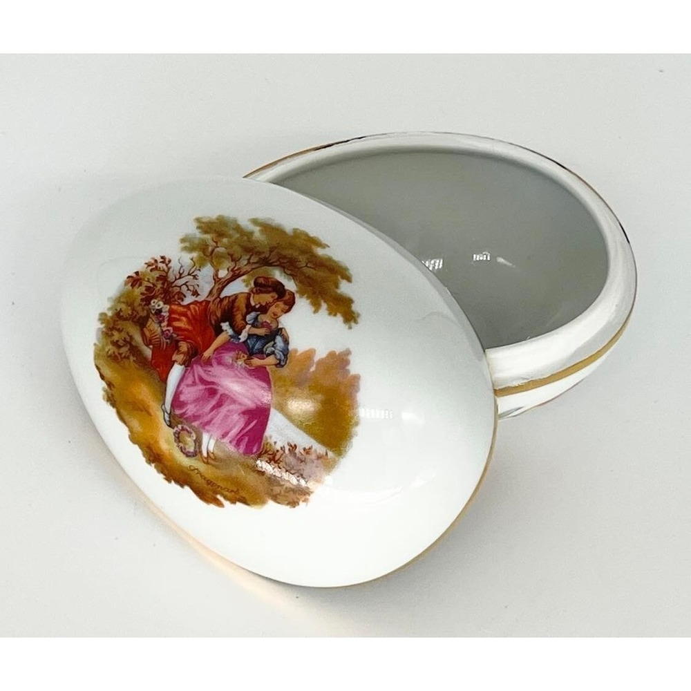 Vintage Limoges Castel France Hand Painted Porcelain Egg Shaped Trinket Box